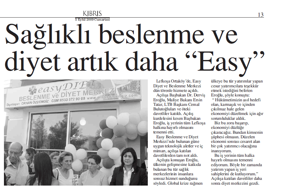 Kıbrıs diyetisten haberi 2009